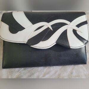 Manzo & Franco Black & White Clutch Bag Flame Design Vintage Handbag